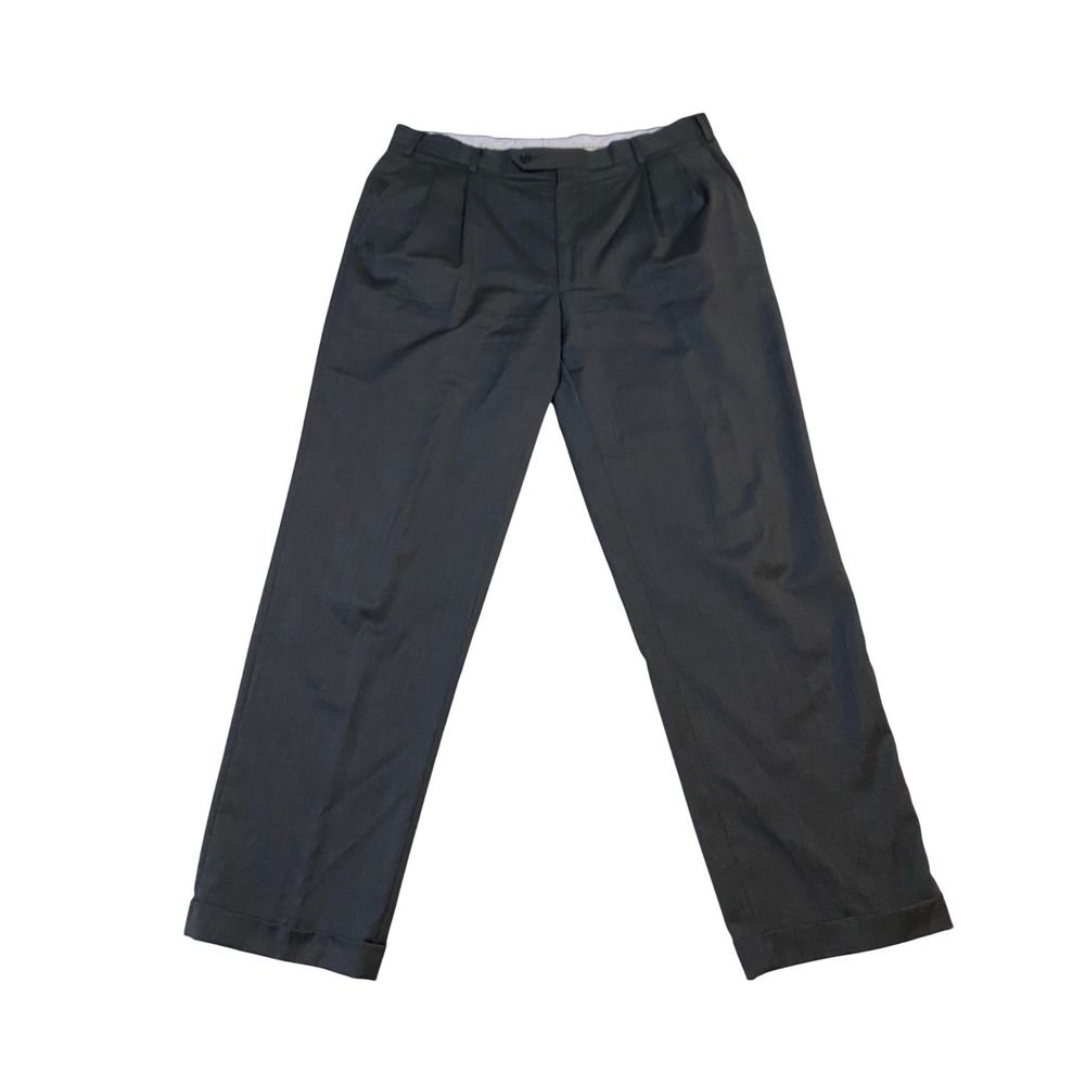 Kirkland Signature Mens 38x32 Gray 100% Wool Pleated Cuffed Dress Pants Italy